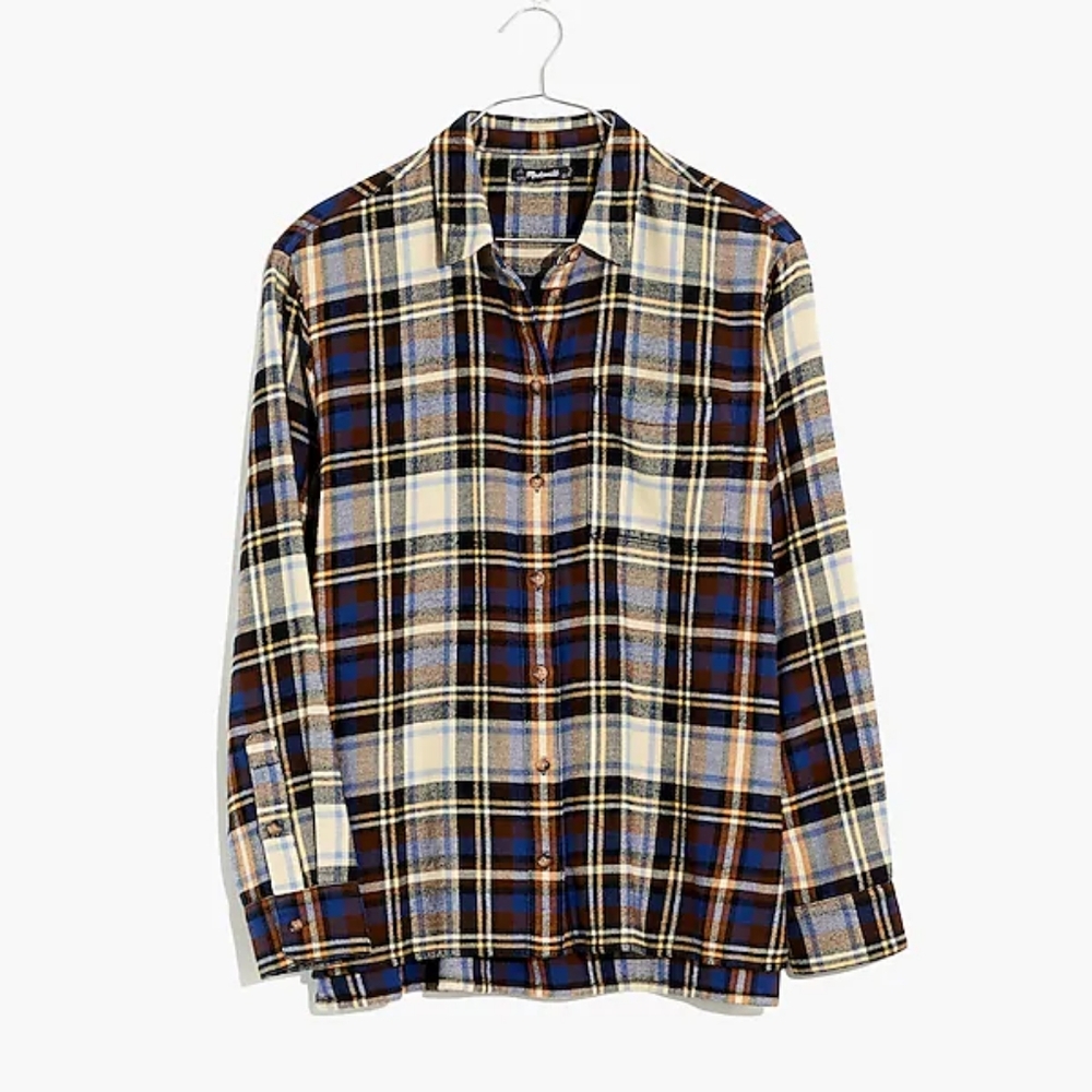 Madewell Brown, Blue & Cream Plaid Button-Down Shirt